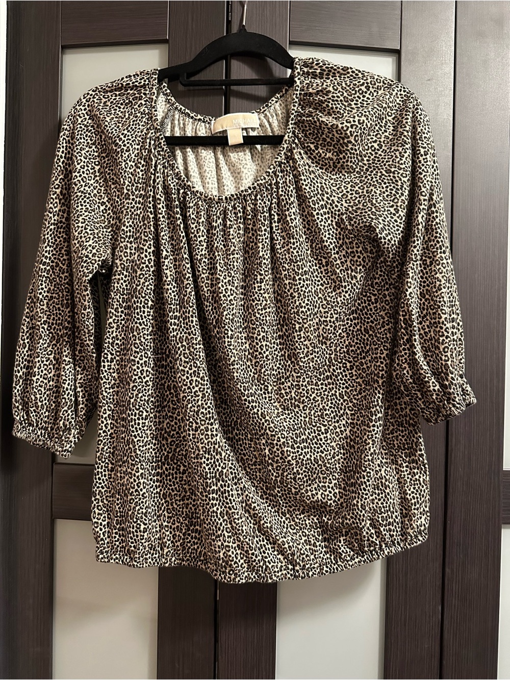MICHAEL Michael Kors Beige and Black Leopard Scoop Neck Blouse